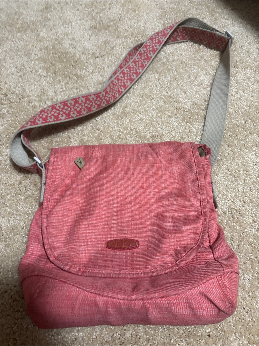 KEEN coral red crossbody bag with flap